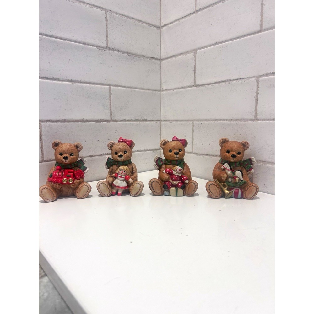 HOMCO 5251 Ceramic Teddy Bear Christmas Figurine Set of 4 Small Painted